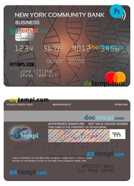 USA New York Community Bank business mastercard template in PSD format