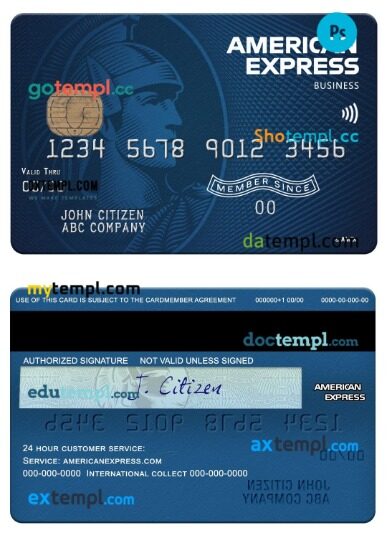 USA North Carolina BB&T Corp. bank amex blue business card template in PSD format