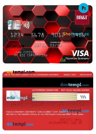 USA North Carolina BB&T Corp. bank visa signature business card template in PSD format
