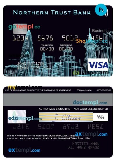USA Northern Trust Bank visa business card template in PSD format