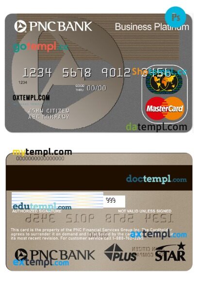 USA PNC Bank business platinum mastercard template in PSD format