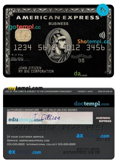 USA PNC bank amex black business card template in PSD format