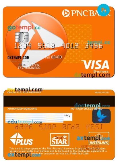USA PNC bank visa business card template in PSD format