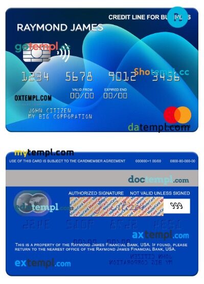 USA Raymond James Financial Bank credit line for business mastercard template in PSD format