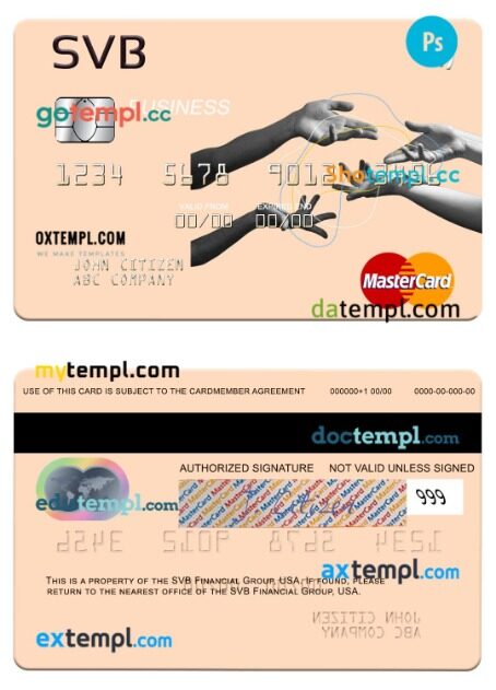 USA SVB Financial Group business mastercard template in PSD format
