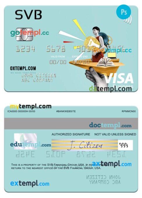USA SVB Financial Group visa business card template in PSD format