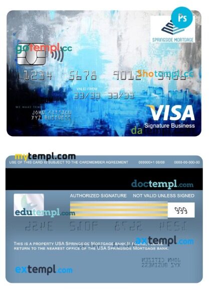USA Springside Mortgage bank visa signature business card template in PSD format
