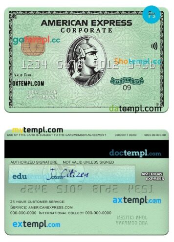 USA State Street Corporation bank amex green corporate card template in PSD format