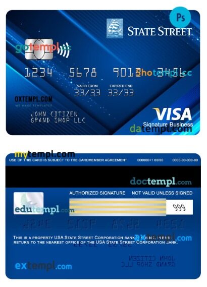 USA State Street Corporation bank signature business card template in PSD format