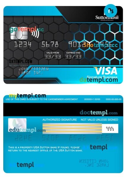 USA Sutton bank signature business card template in PSD format