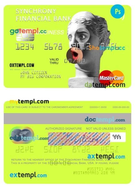USA Synchrony Financial Bank business mastercard template in PSD format