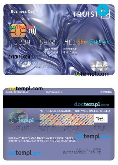 USA Truist Bank business cash mastercard template in PSD format