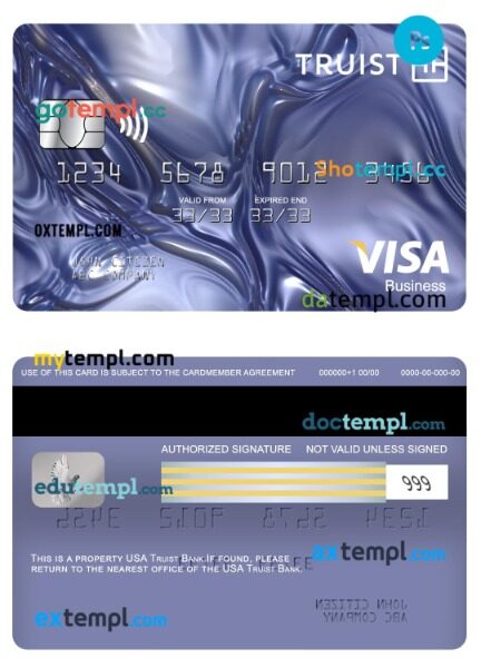 USA Truist Bank visa business card template in PSD format