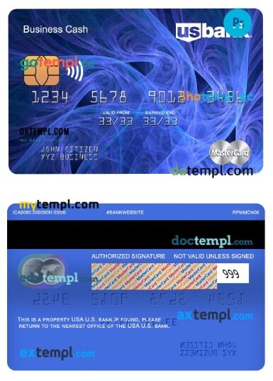 USA U.S. bank business cash mastercard template in PSD format