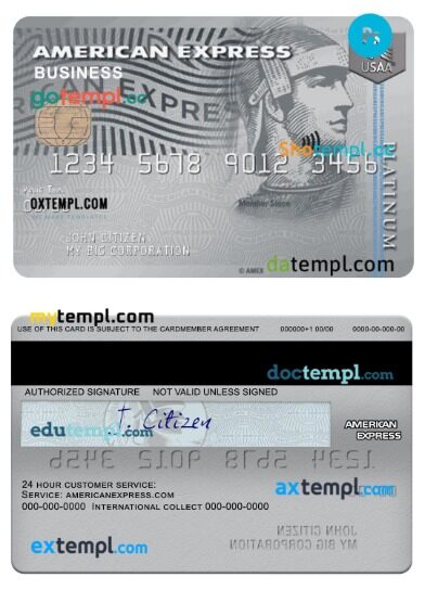 USA USAA bank Amex business card template in PSD format