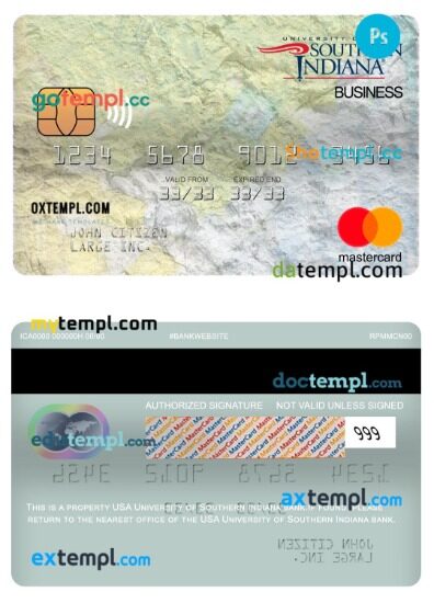 USA University of Southern Indiana bank business mastercard template in PSD format