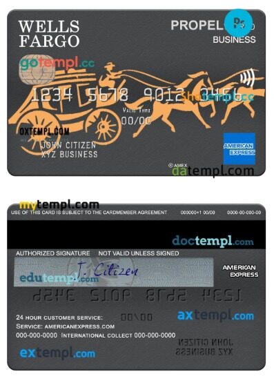 USA Wells Fargo bank Amex business card template in PSD format
