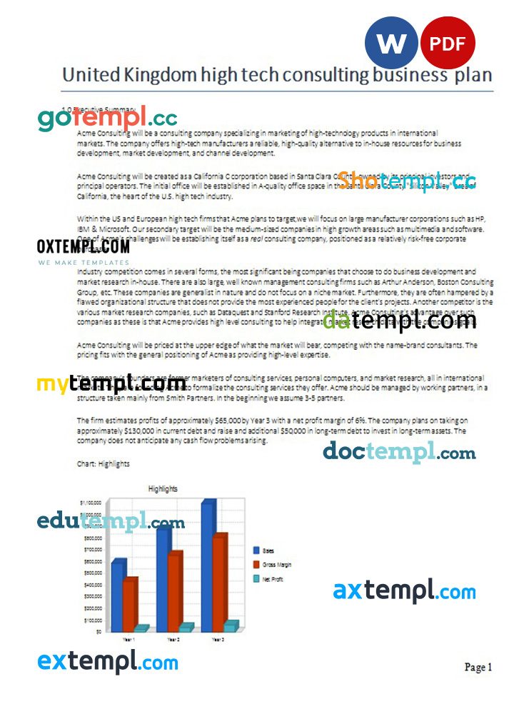 United Kingdom high tech consulting business plan example in Word and PDF formats