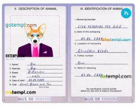 free download United States of America dog (animal, pet) passport PSD example, fully editable