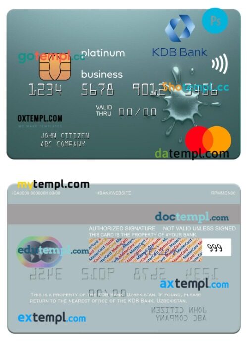 Uzbekistan KDB Bank platinum business mastercard template in PSD format