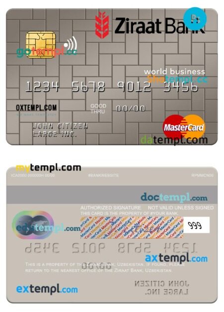 Uzbekistan Ziraat Bank world business mastercard template in PSD format