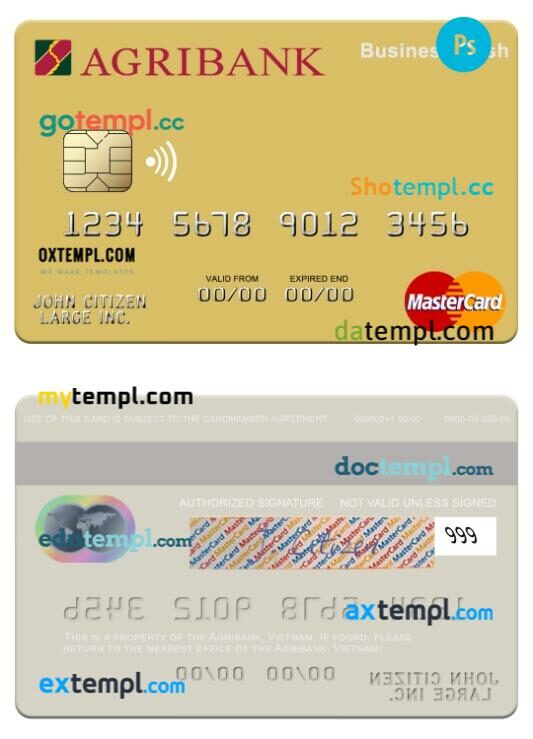 Vietnam Agribank business cash mastercard template in PSD format