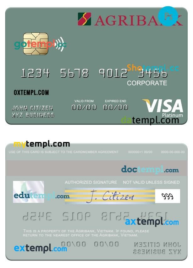 Vietnam Agribank visa corporate business platinum card template in PSD format