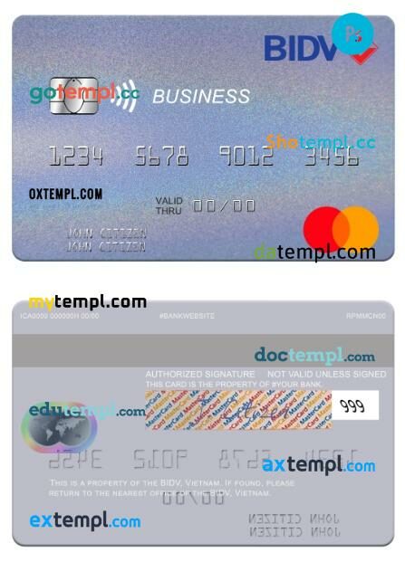 Vietnam BIDV business mastercard template in PSD format
