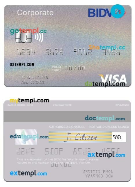 Vietnam BIDV visa corporate card template in PSD format