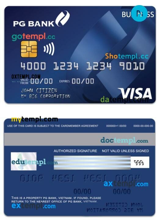 Vietnam PG Bank visa business card template in PSD format