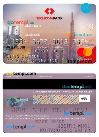 Vietnam Techcombank platinum business mastercard template in PSD format