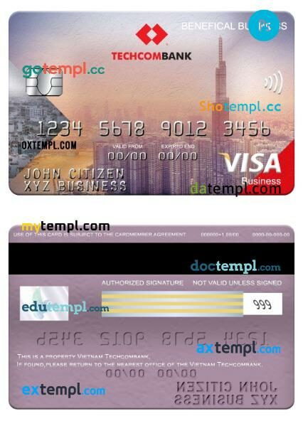 Vietnam Techcombank visa benefical business card template in PSD format