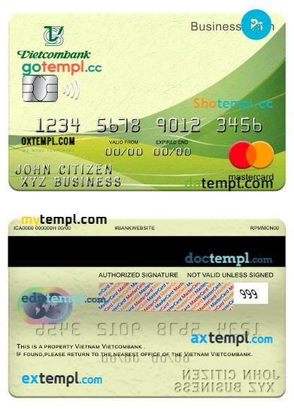 Vietnam Vietcombank business cash mastercard template in PSD format