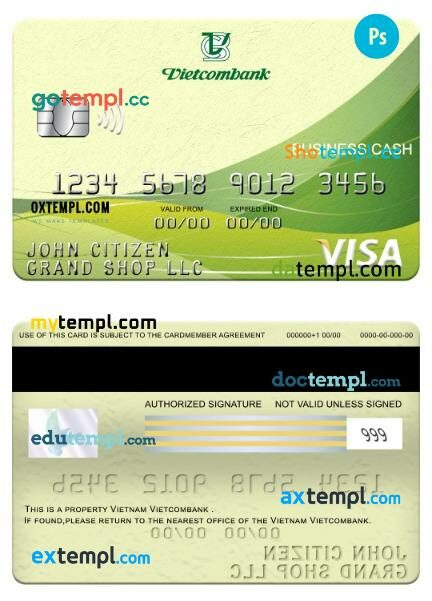 Vietnam Vietcombank visa business cash card template in PSD format