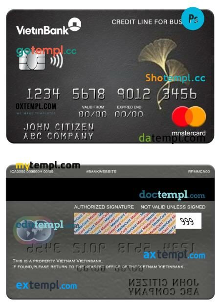 Vietnam Vietinbank credit line for business mastercard template in PSD format