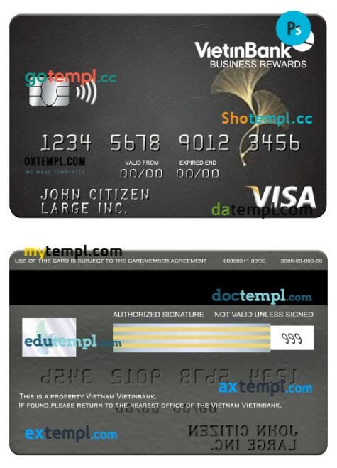 Vietnam Vietinbank visa business rewards card template in PSD format