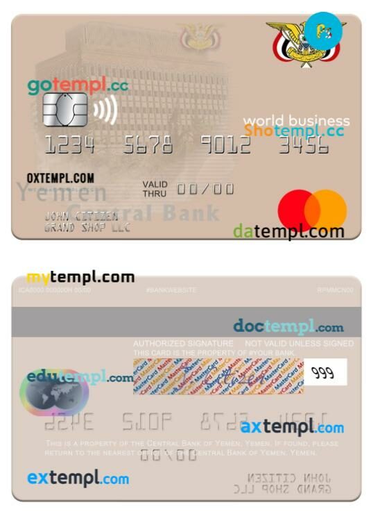 Yemen Central Bank of Yemen world business mastercard template in PSD format