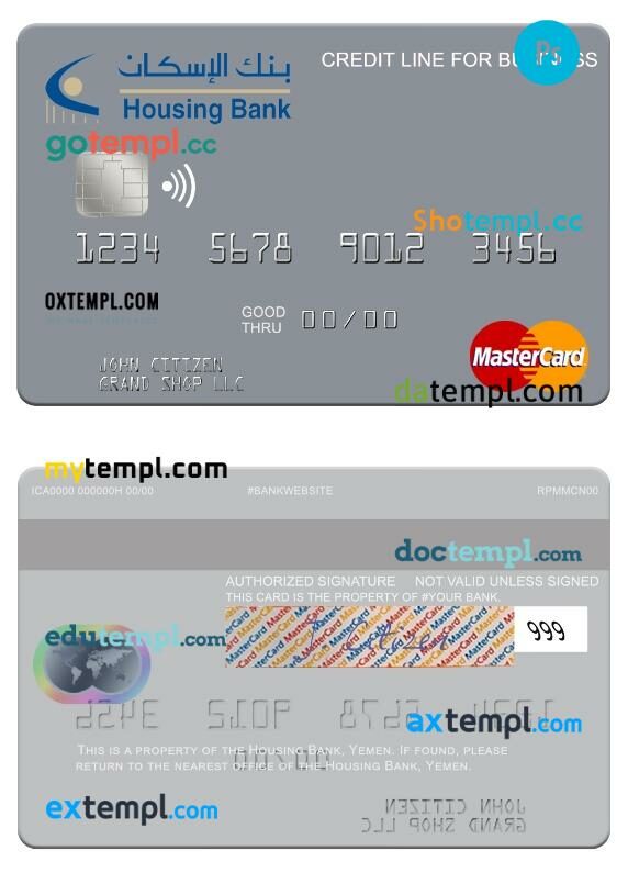 Yemen Housing Bank credit line for business mastercard template in PSD format