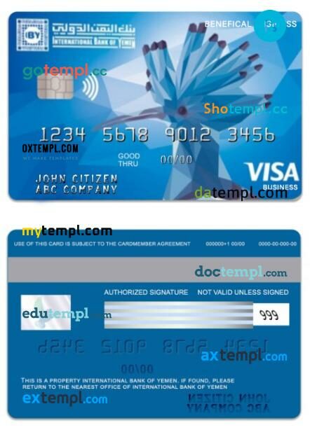 Yemen International Bank of Yemen visa benefical business card template in PSD format
