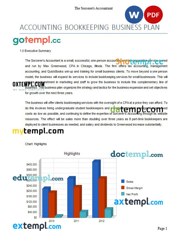 accounting bookkeeping business plan example in Word and PDF formats