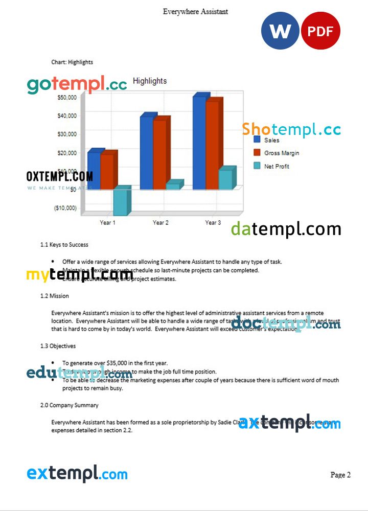 administrative service business plan example in Word and PDF formats