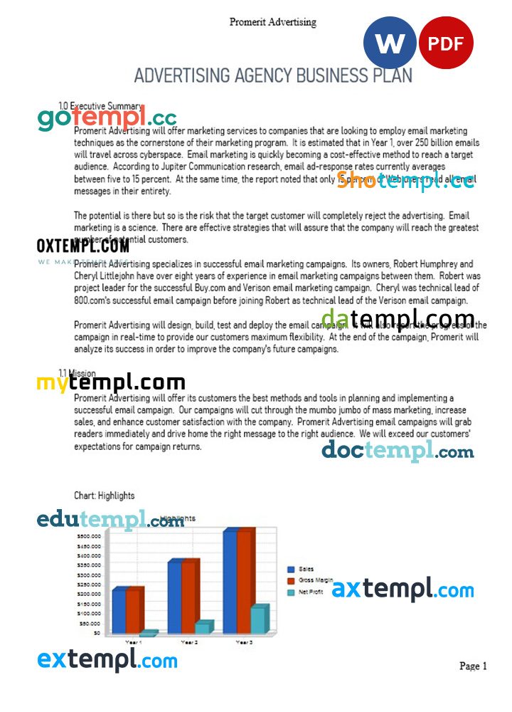 advertising agency business plan example in Word and PDF formats