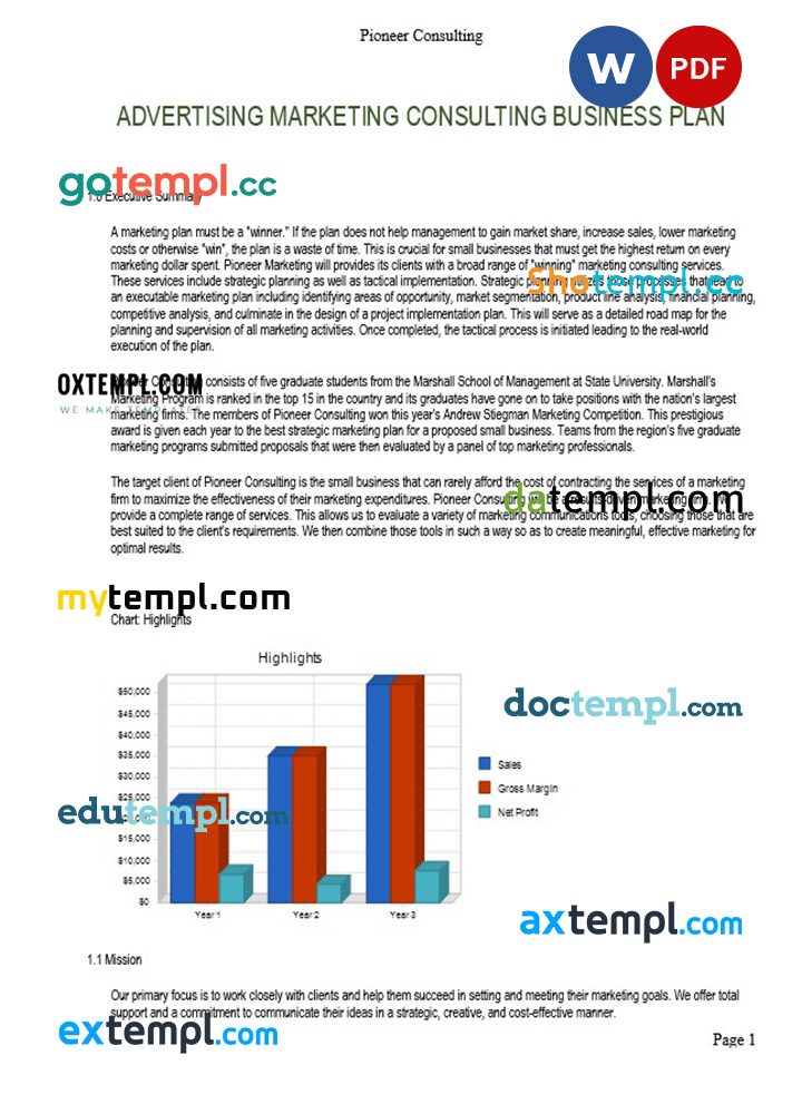 advertising marketing consulting business plan example in Word and PDF formats