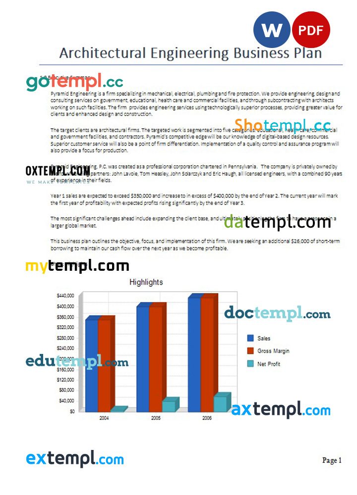 architectural engineering business plan example in Word and PDF formats