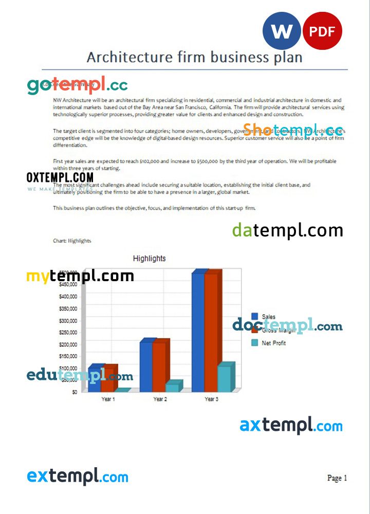 architecture firm business plan example in Word and PDF formats
