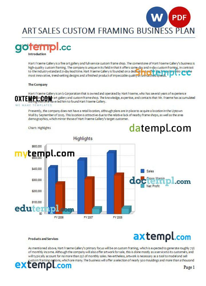 art sales custom framing business plan example in Word and PDF formats