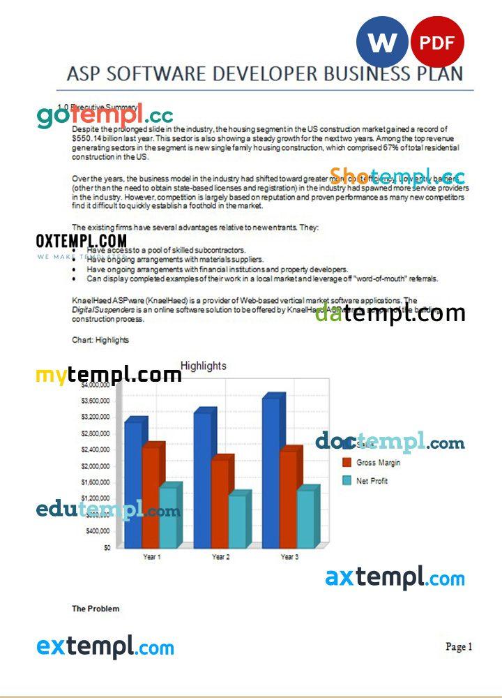 asp software developer business plan example in Word and PDF formats