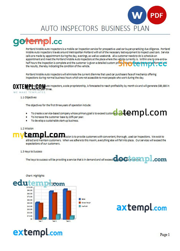auto inspectors business plan example in Word and PDF formats