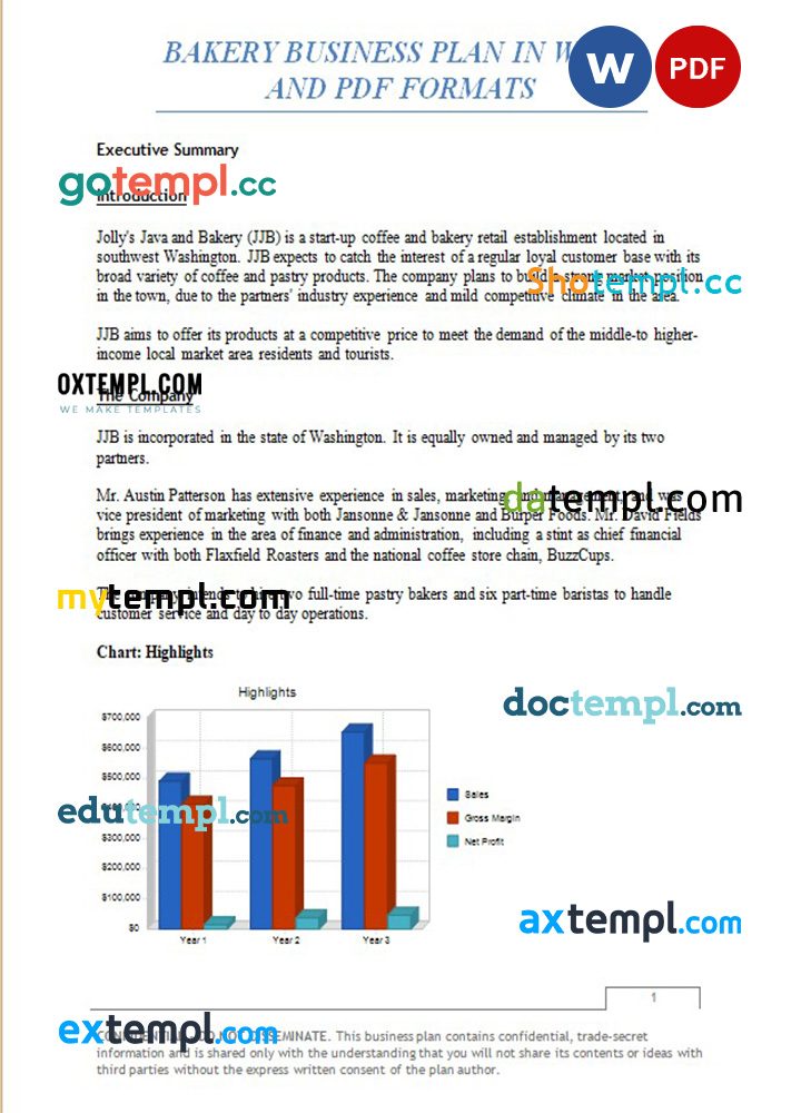 bakery business plan example in Word and PDF formats
