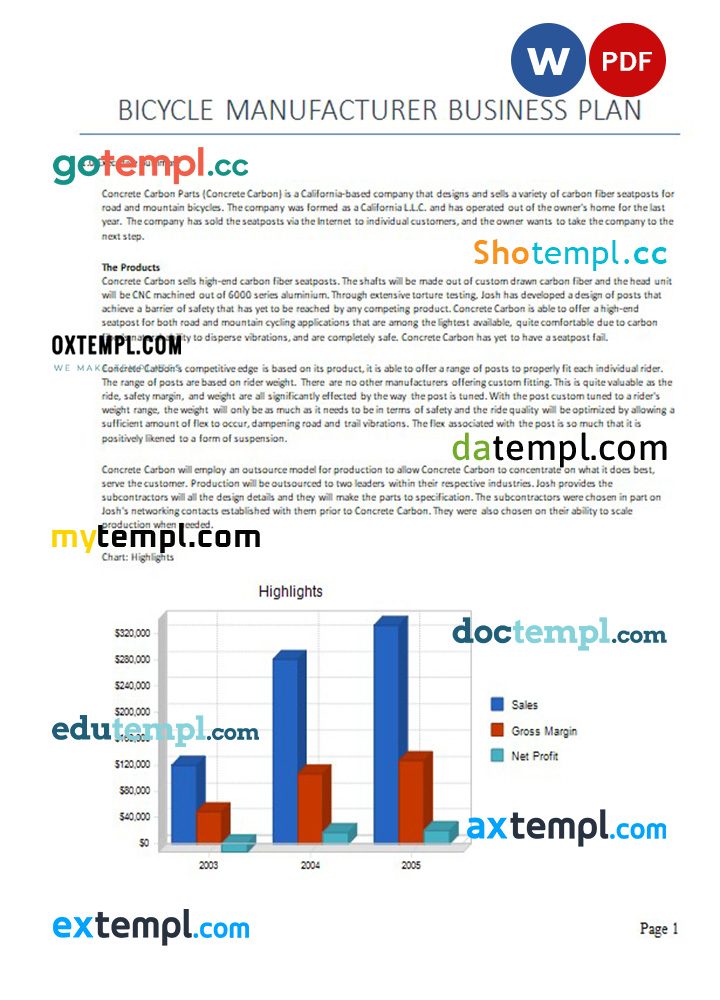 bicycle manufacturer business plan example in Word and PDF formats